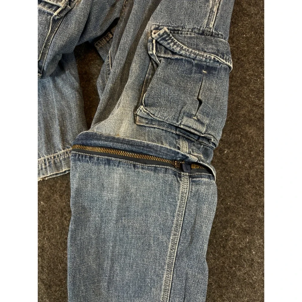 Vintage 90s OshKosh Bgosh Kids Cargo Jeans Blue Denim Wide Leg Faded Size 7X